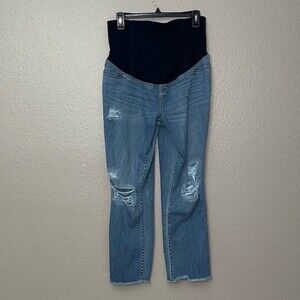 Isabel maternity High Rise Over Belly Cropped Distressed Straight Jeans Size 6